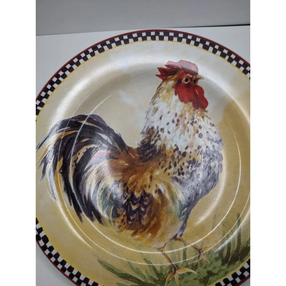 Rooster Chicken Chanticleer Salad Plate Sally Eckman For Sakura Checkered Rim